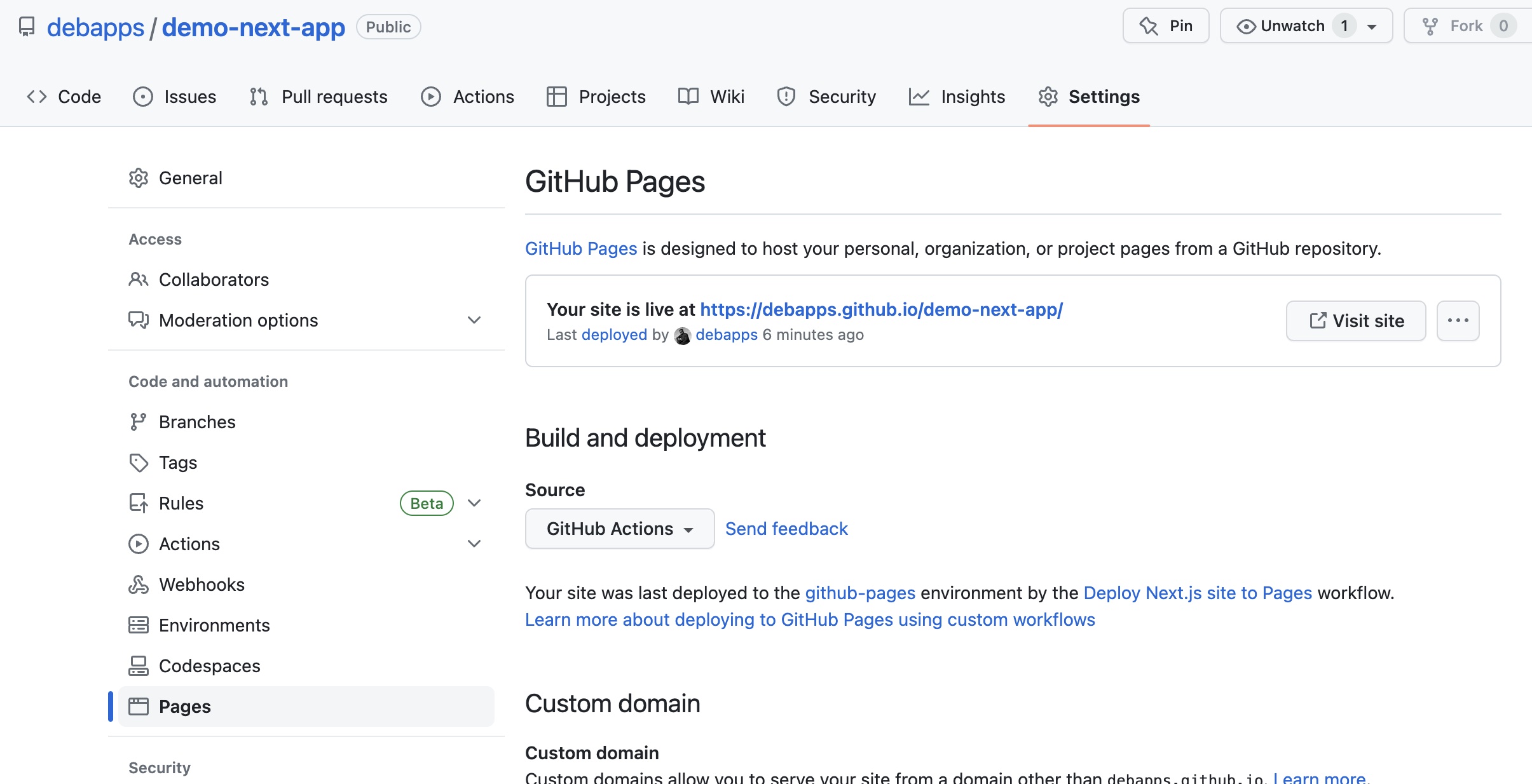 GitHub page URL