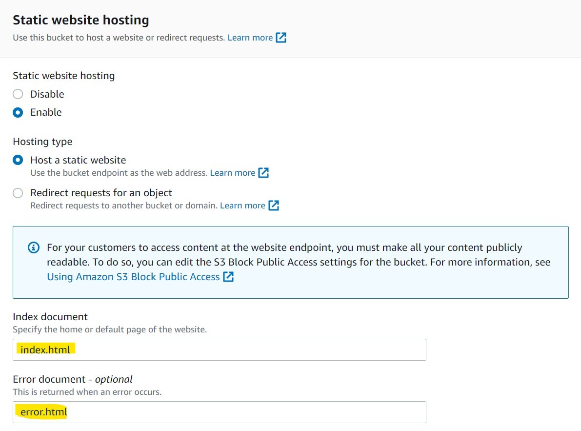 Static Website Hosting Configuration