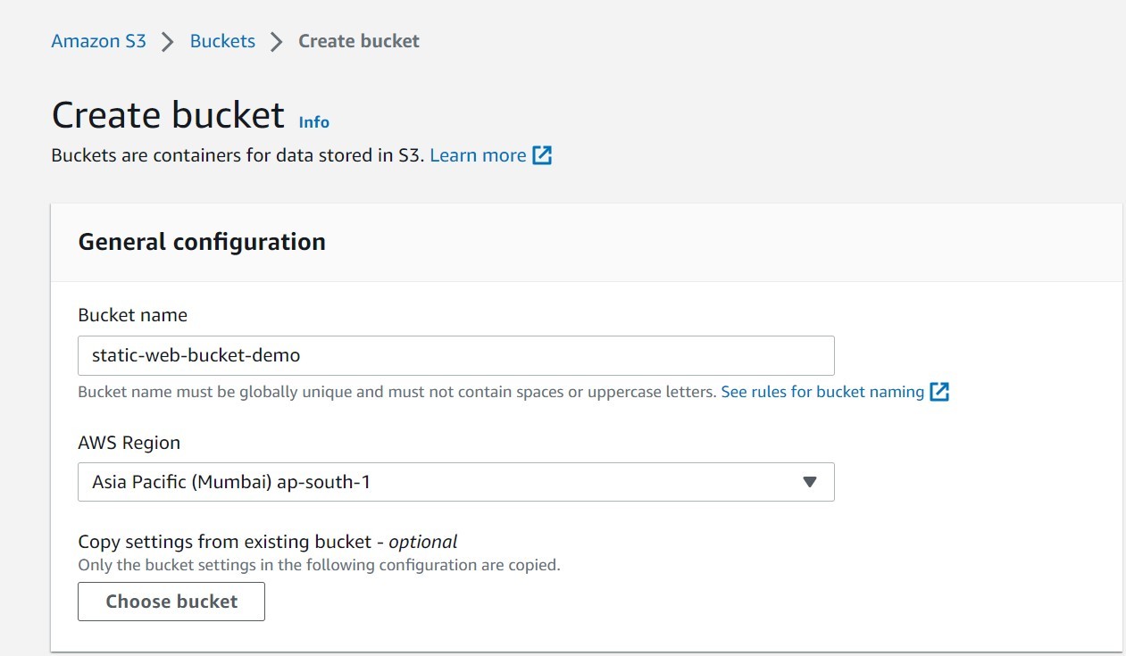 Bucket Name and AWS Region