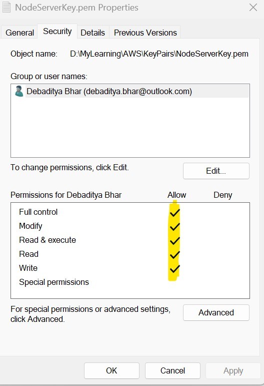 EC2: Keypair permissions
