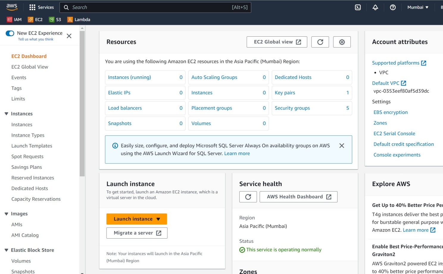 EC2 Service Dashboad
